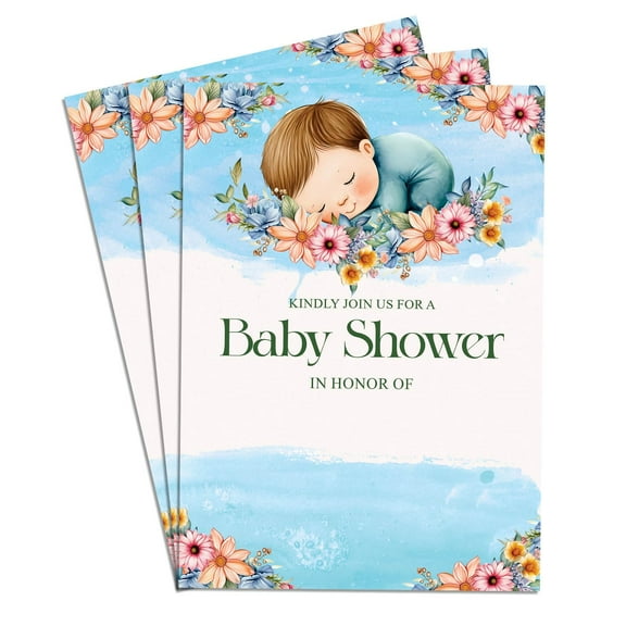 Baby with Flower 30 Sets Baby Shower Invitation Card Cute Blank Invites for Gender Reveal Party 5x7 in
