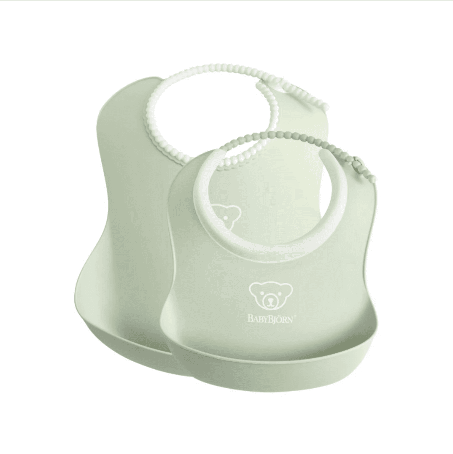 BabyBjörn Feeding Bib Set (Baby Bib + Small Baby Bib), Powder Green