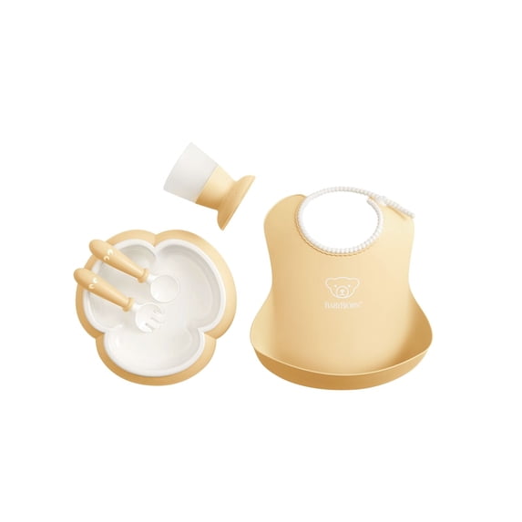 BabyBjorn Baby Dinner Set, Powder Yellow, 4-Piece, Plastic, Non-Slip