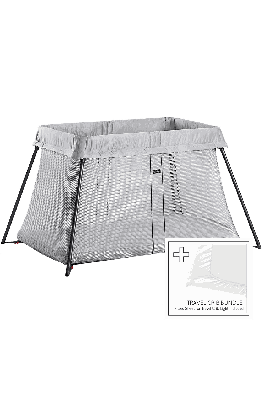 BabyBjorn Travel Crib Light Silver and Fitted Sheet Bundle Pack