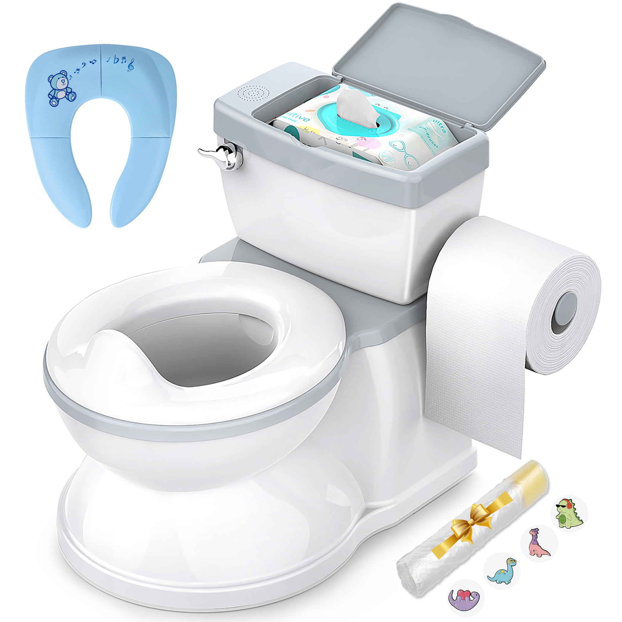 BabyBond Baby Potty Training Toilet with Realistic Flushing Sound & Feel  like an Adult Toilet, Removable Pot, Storage Tank and Toilet Paper Holder  for Aged 1-3(White) 