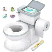 Babybond 2-in-1 Toddler Potty Training Toilet, with toilet paper holder and storage shelf, featuring flushing sound, suitable for 1-3 year old toddlers, white.