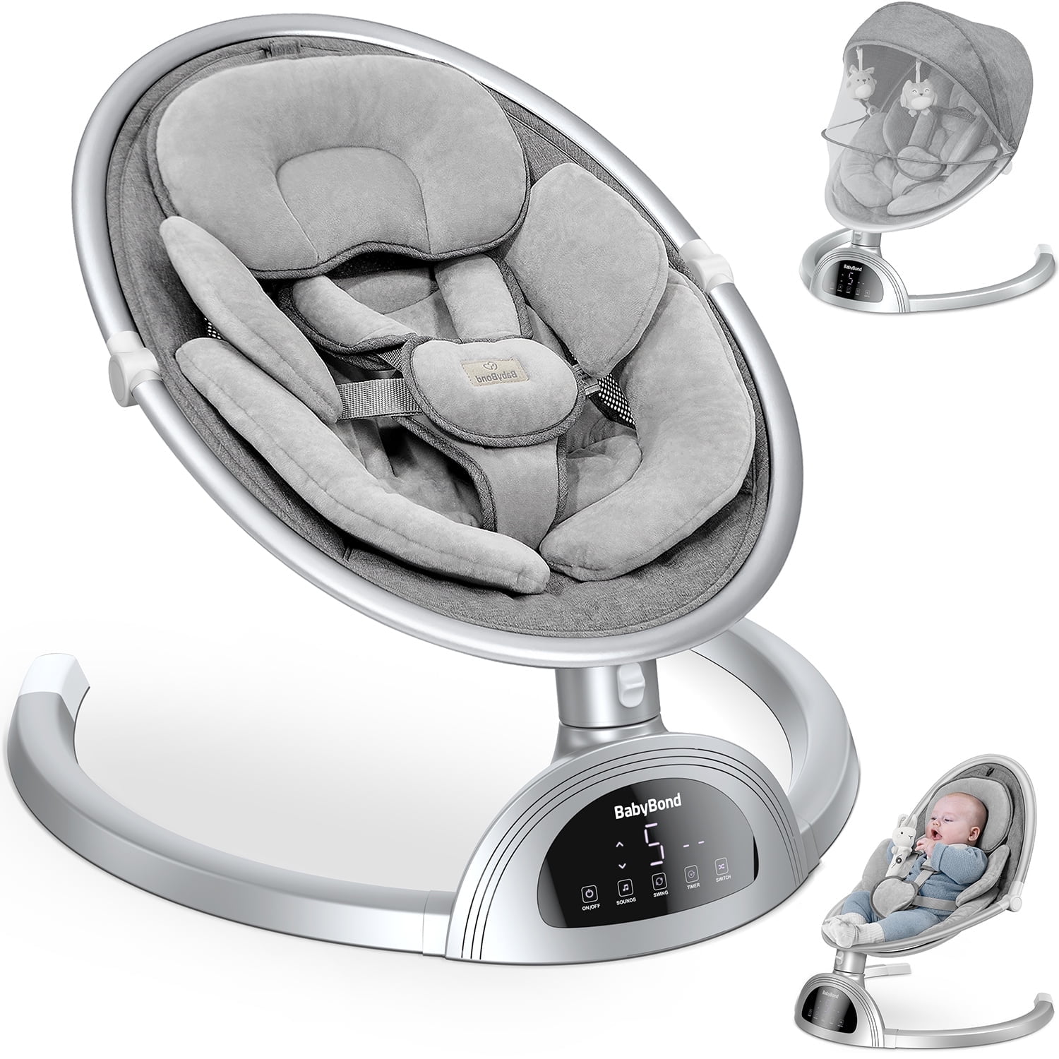 BabyBond Baby Swings for Infants, Bluetooth Portable Infant SwingSilver