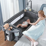 BabyBond Unisex Infant Flat Bedside Sleeper Bassinet, Diaper Changing Table with Wheels and Floding Frame for 0-36 Mmonths Baby Grey