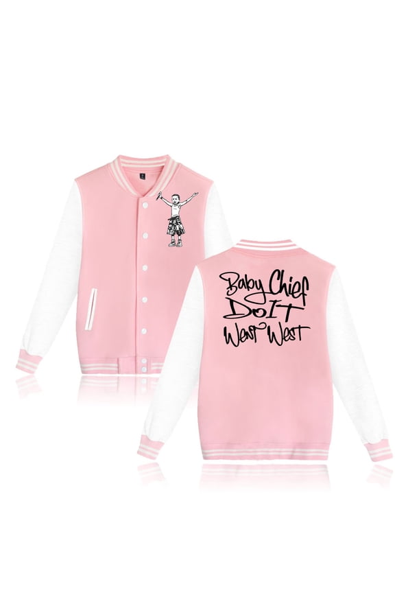 BabyChiefDoit WENT WEST Baseball Jacket Men's & Women's Varsity Style Ribbed Trim Coat