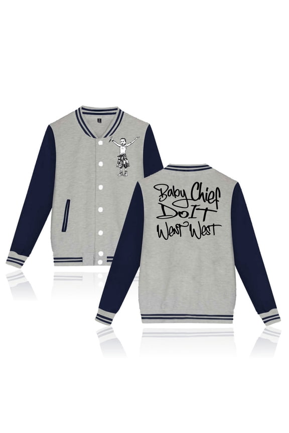 BabyChiefDoit WENT WEST Baseball Jacket Men's & Women's Varsity Style Ribbed Trim Coat