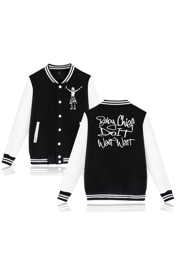 BabyChiefDoit WENT WEST Baseball Jacket Men's & Women's Varsity Style Ribbed Trim Coat