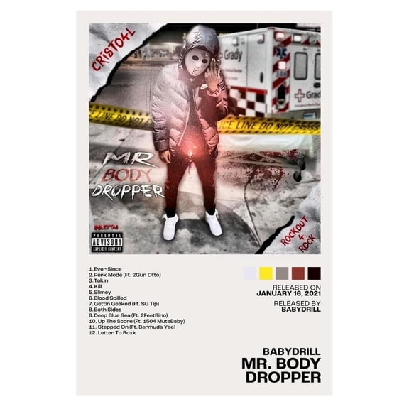 BabyDrill Mr. Body Dropper Album Cover Music Poster Cool Home Decor For Living Room Aesthetic Rap Posters Rapper Album Records Wall Art Wall Decor