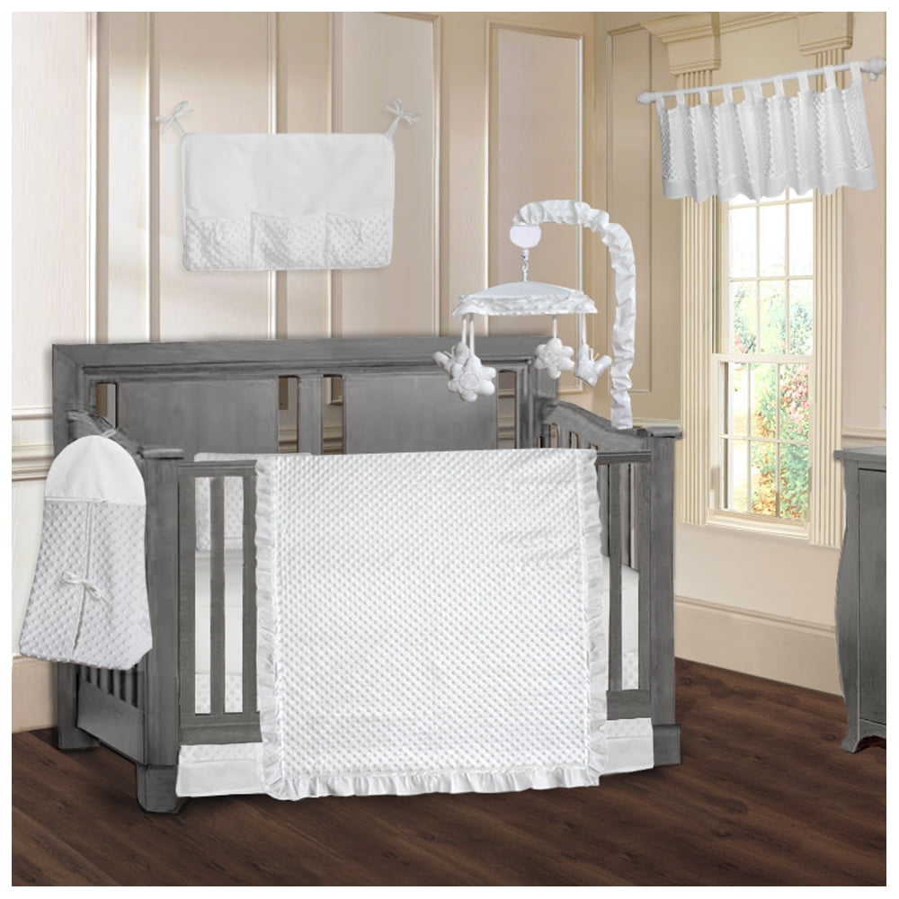 BabyFad Minky Ultra White 9 Piece Crib Bedding Set