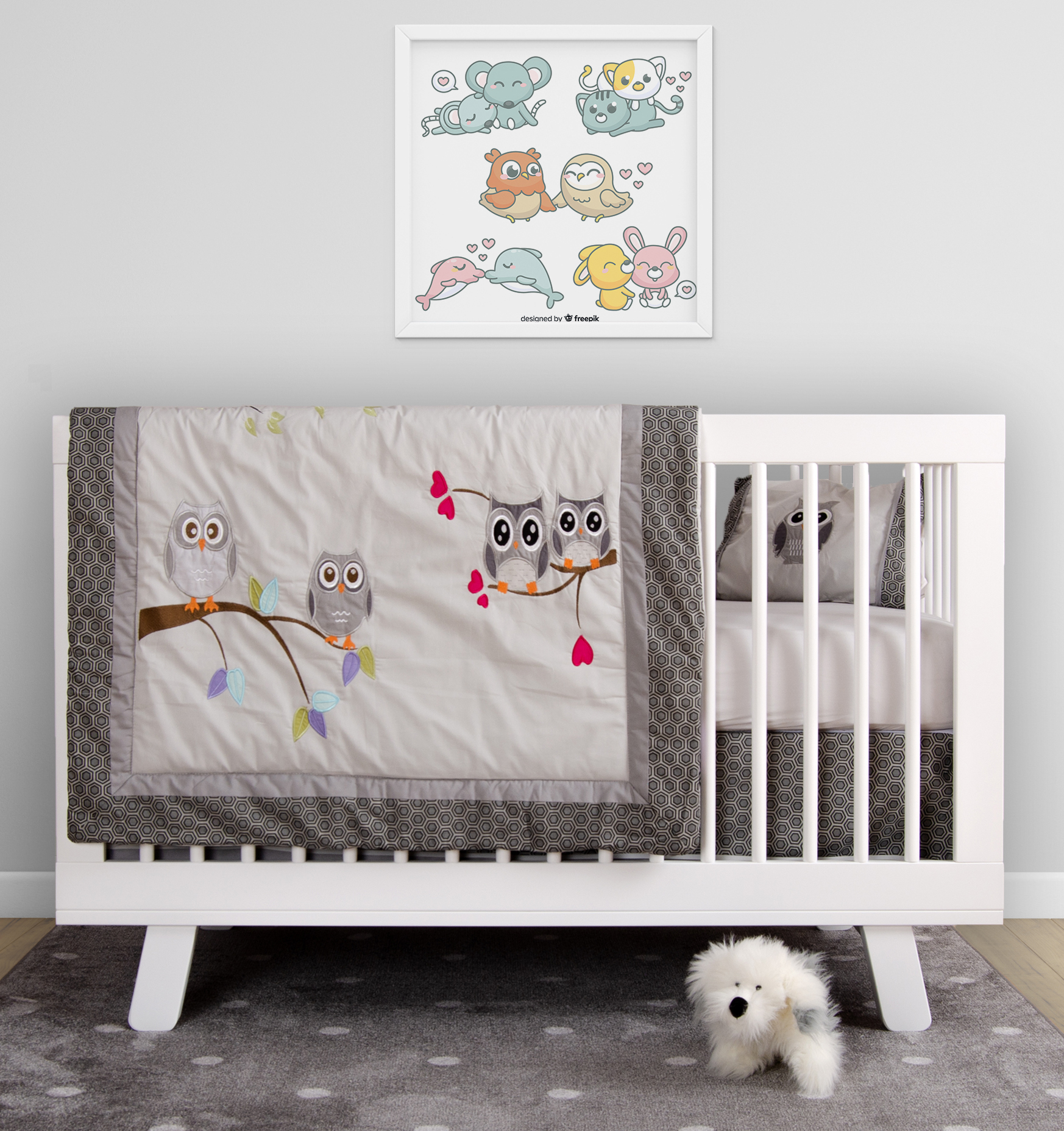 BabyFad Owl Grey 9 Piece Crib Bedding Set - image 1 of 6
