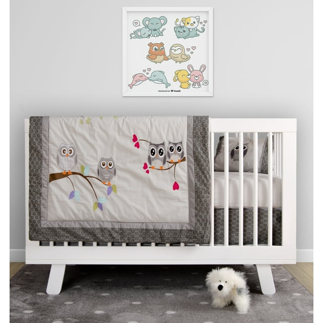 BabyFad Owl Grey 9 Piece Crib Bedding Set