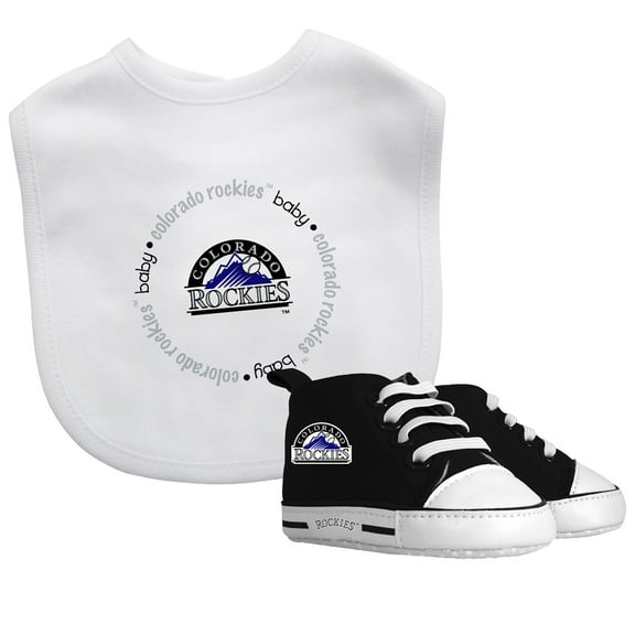 BabyFanatic 2 Piece Bib and Shoes - MLB Colorado Rockies - White Unisex Infant Apparel