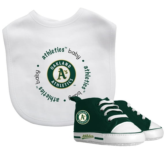 BabyFanatic 2 Piece Bib and Shoes - MLB Oakland Athletics - White Unisex Infant Apparel
