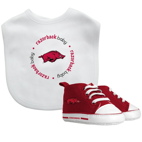 BabyFanatic 2 Piece Bib and Shoes - NCAA Arkansas Razorbacks - White Unisex Infant Apparel