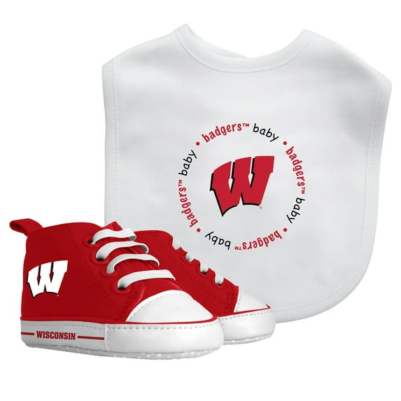 BabyFanatic 2 Piece Bib and Shoes - NCAA Wisconsin Badgers - White Unisex Infant Apparel
