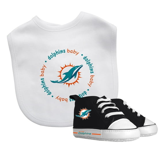 BabyFanatic 2 Piece Bib and Shoes - NFL Miami Dolphins - White Unisex Infant Apparel
