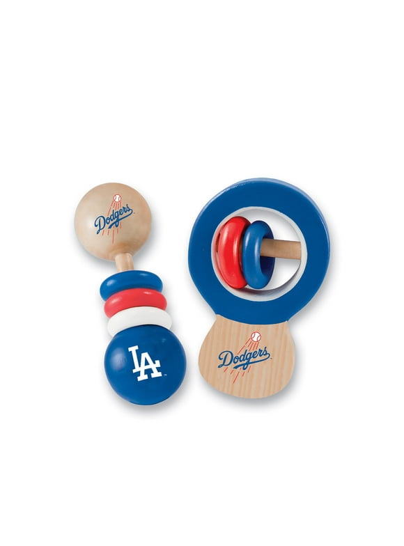 BabyFanatic Wood Rattle 2 Pack - MLB Los Angeles Dodgers Baby Toy Set