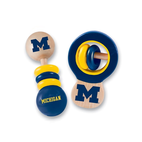 BabyFanatic Wood Rattle 2 Pack - NCAA Michigan Wolverines Baby Toy Set