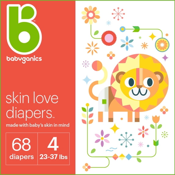 BabyGanics Comfortable Soft Wetness Indicator Diapers - Size 4, 68 Count