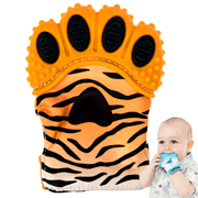 BabyNoms Teething Mitten | The Original Teething Paw | Safe Silicone Teething Toys or Teething Ring Provides Self-Soothing Teething Relief | Tiger Orange Teether | 1 Count