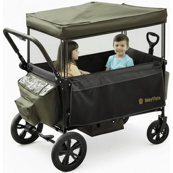 BabyVista Wagon Stroller All-Terrain for 2 Kids with Canopy, Parents Organizer, Adjustable Handlebar, Compact Foldable Baby Stroller Collapsible Toddler Stroller