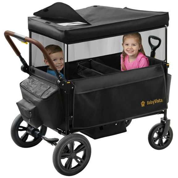 BabyVista Wagon Stroller All-Terrain for 2 Kids with Canopy, Parents Organizer, Adjustable Handlebar, Compact Foldable Baby Stroller Collapsible Toddler Stroller