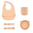 thumbnail image 1 of BabyX Silicone Baby Starter Kit, 5 Pieces First Feeding Set, Including Training Spoon, Fork, Cup, Bib and Bear Shaped Bowl (Peach), BPA-Free, Baby Utensils Supplies, Microwave/Dishwasher Safe, 1 of 6