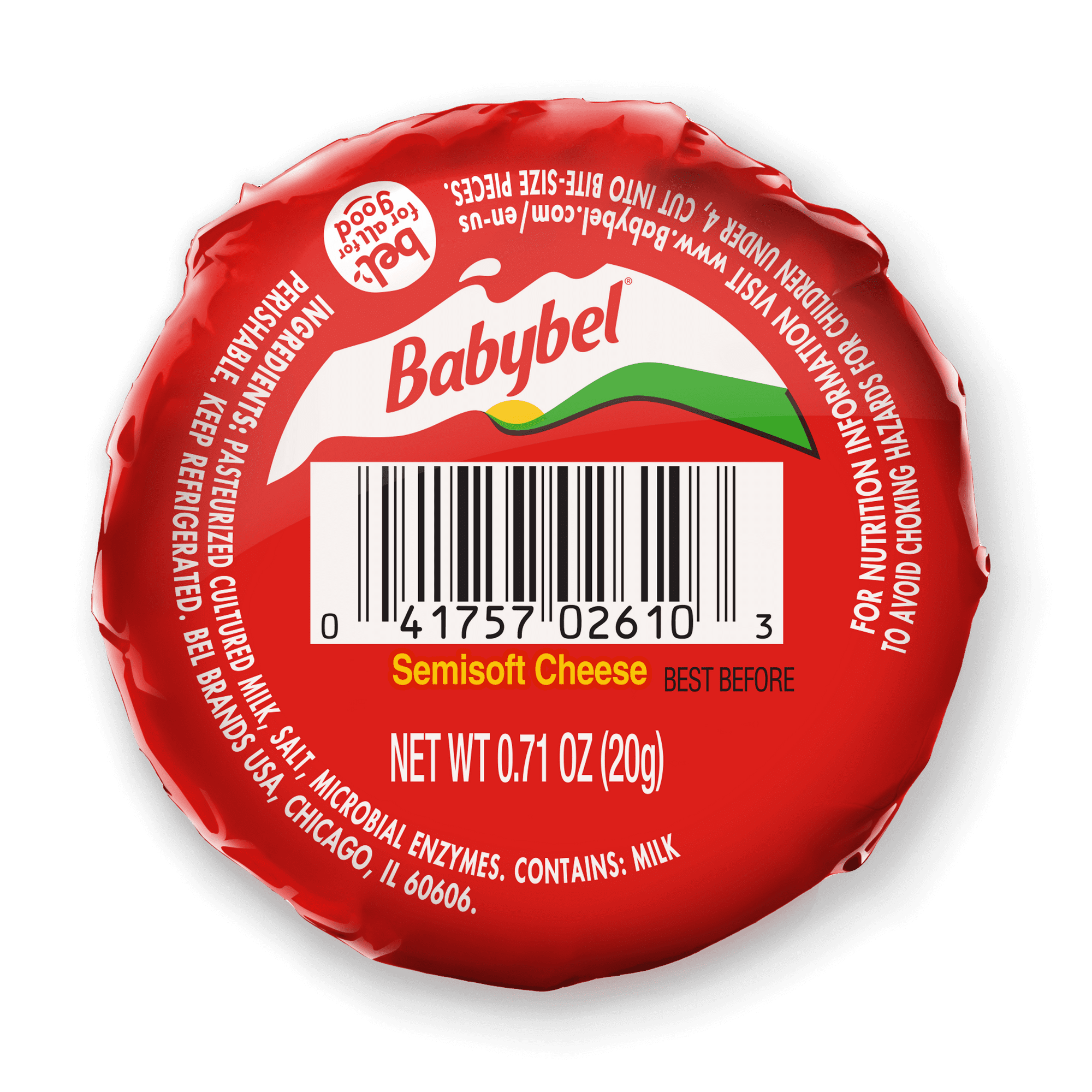 Babybel Original Grab and Go Snack Cheese, 1ct, Plastic Wrapped Cheese Round, Refrigerated