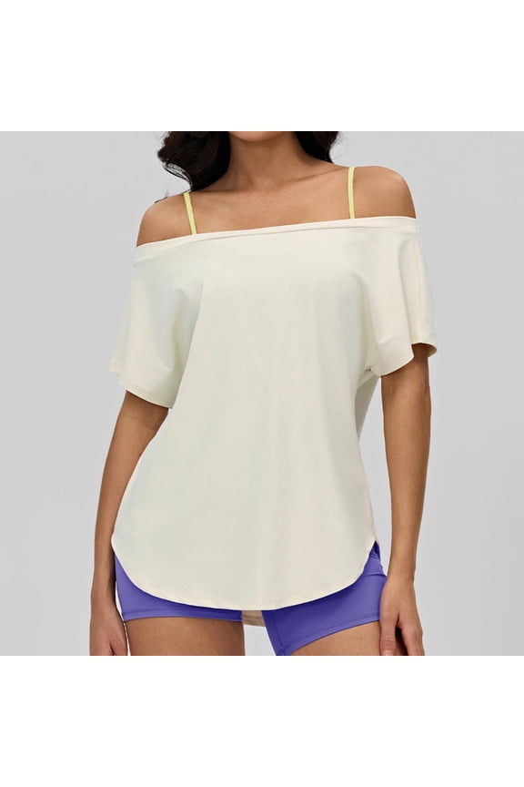 Babybule Women's Short Sleeve Boat Neck Loose Workout Top, Breathable Fast Dry Nylon Spandex Athletic Shirt for Yoga, Running and Casual Wear