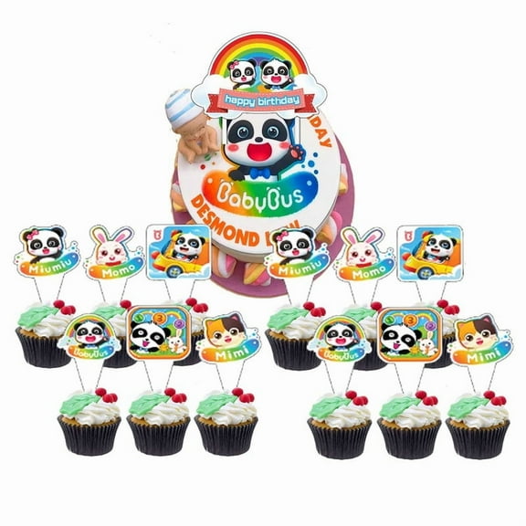 Babybus Baby Bus Cake Topper CupcakeS Set Birthday Party Supplies Decoration Decor Kit