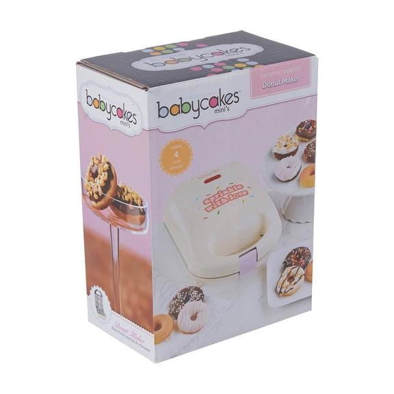 Babycakes Mini's Donut Maker - Makes 4 Non-Stick Mini Donuts, "Sprinkle With Love" Edition, Yellow