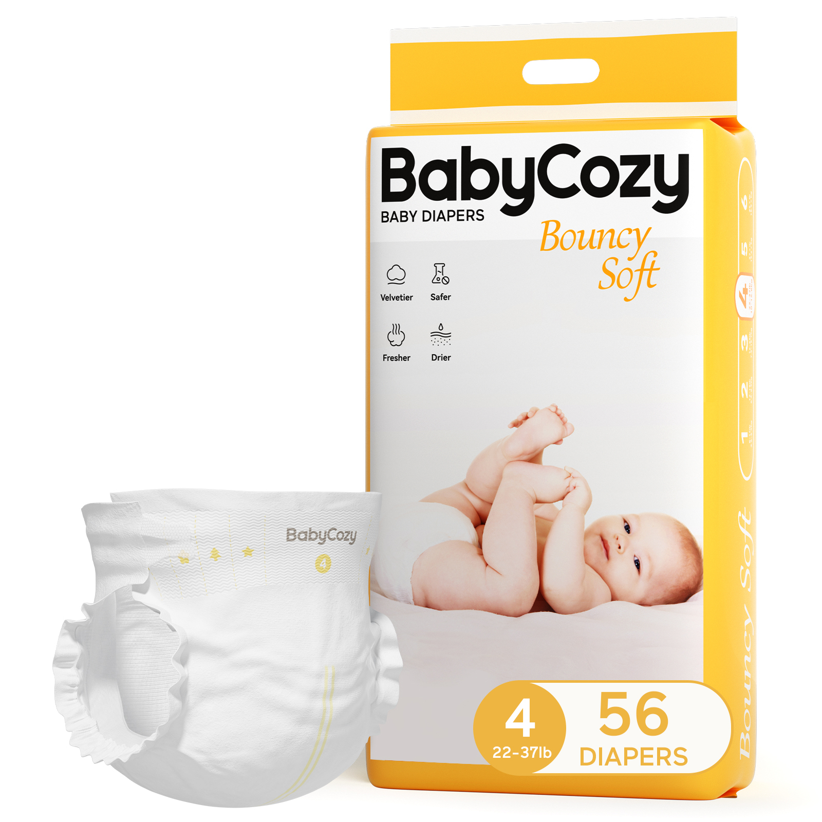 Babycozy Hypoallergenic Diapers Size 4, Baby Dry Disposable Diapers 56 Count - image 1 of 10