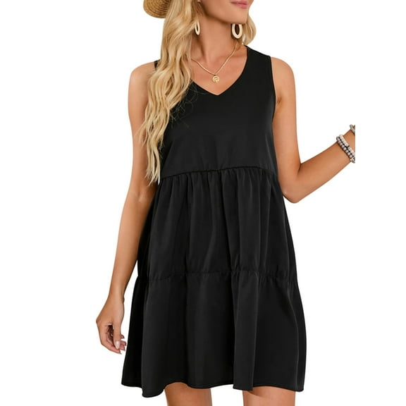 Babydoll Dress Women Summer Dress Mini Sundress Loose Pleated Dress Female