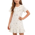 thumbnail image 1 of Babydoll Dresses for Girls Pajamas Ruffle Hem Cotton Nightgown Funny Printed Short Sleeve Summer Sleepwear Beige, 8 Years, 1 of 7