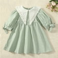 thumbnail image 1 of Babydoll Dresses for Girls Size 1-6 Toddlers Kids Cute Puffed Elbow-Sleeve Doll-Collar Lightweight Color-Block A-Line Princess-Dress, 1 of 3