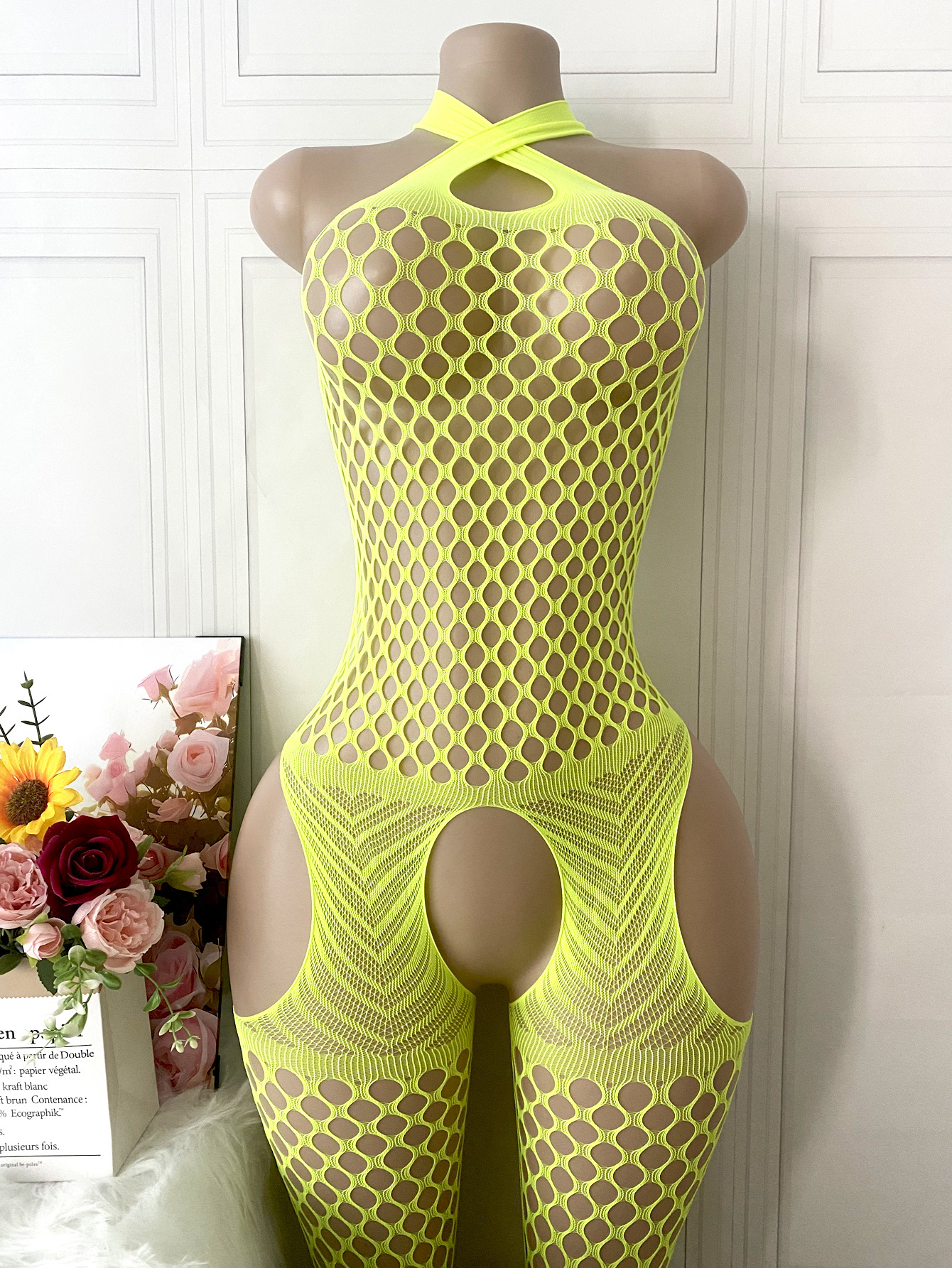 Ansileka Women's Lace Lingerie Bodysuit – Mesh Fishnet Bodystocking, Crotchless & Breathable One Piece