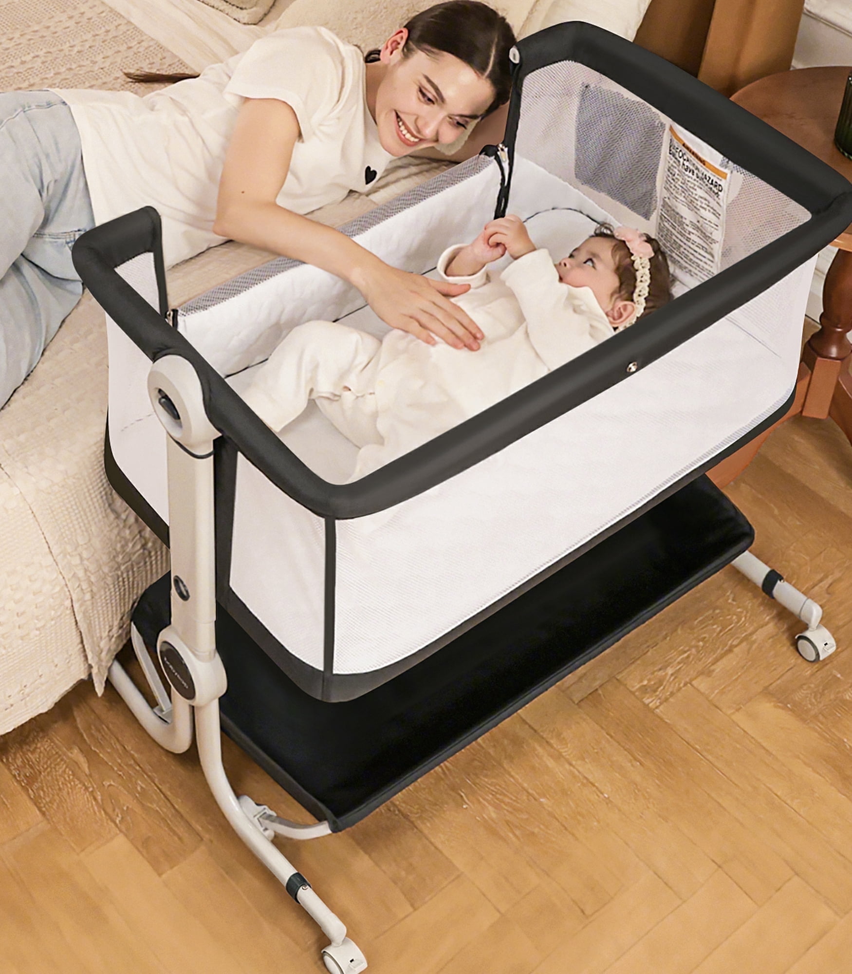 Walmart savings: babyeap 3-in-1 Baby Bassinet, Bedside Sleeper with 6 Heights, Portable Crib, Dark Gray