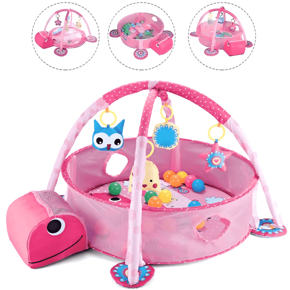 Babyeap 3-in-1 Baby Gym and Play Mat, Baby Activity with Ocean Ball Sensory Toys Gifts, 0-36 Months