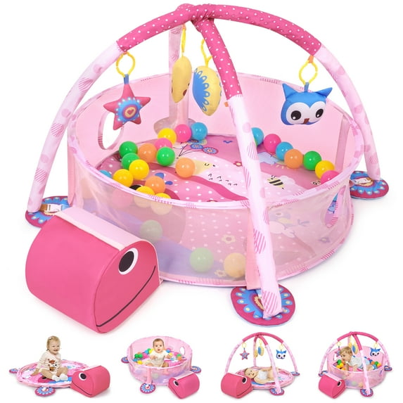 Babyeap 3-in-1 Baby Gym and Play Mat, Baby Activity with Ocean Ball Sensory Toys Gifts, 0-36 Months