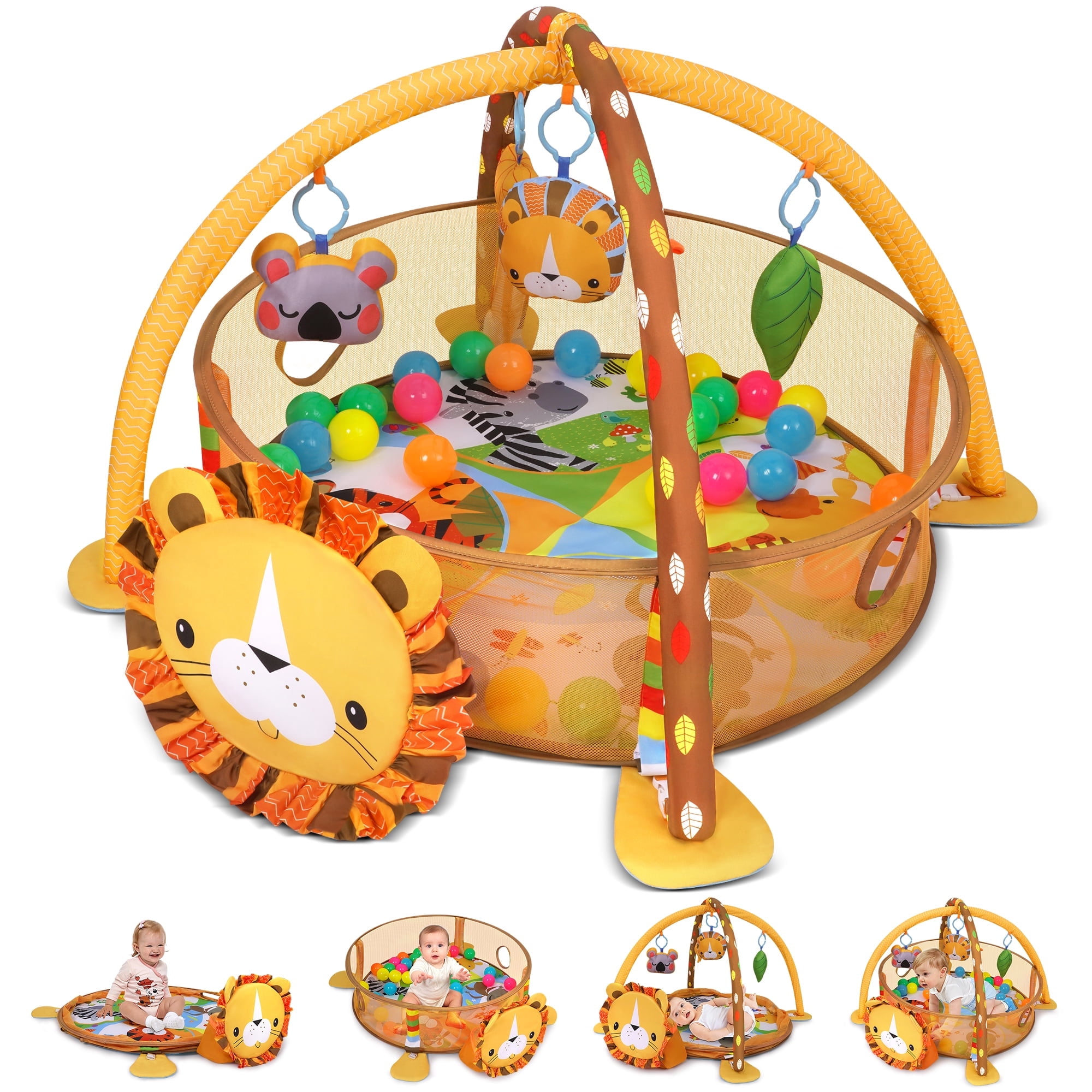 Babyeap 3-in-1 Baby Gym and Play Mat, Baby Activity with Ocean Ball Sensory Toys Gifts, 0-36 Months