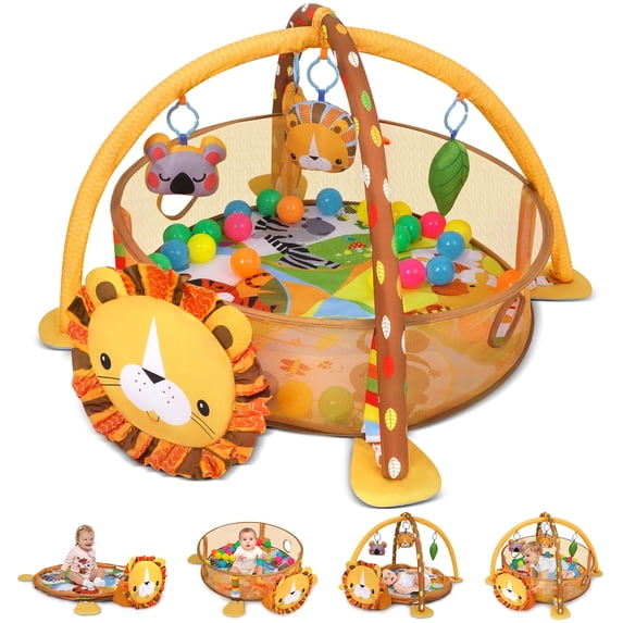 Babyeap 3-in-1 Baby Gym and Play Mat, Baby Activity with Ocean Ball Sensory Toys Gifts, 0-36 Months