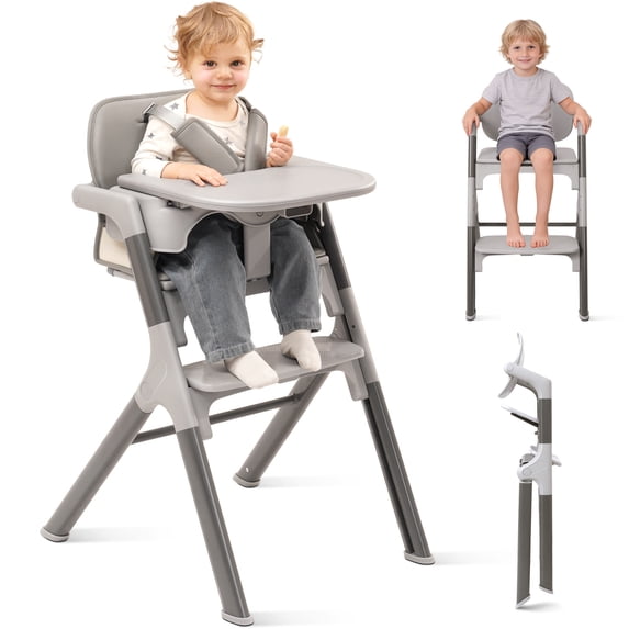 Babyeap 4in1 Convertible Baby High Chair, Transitions from Baby to Adult Stool, 8-Level Adjustable, Foldable, Removable Tray, Gray