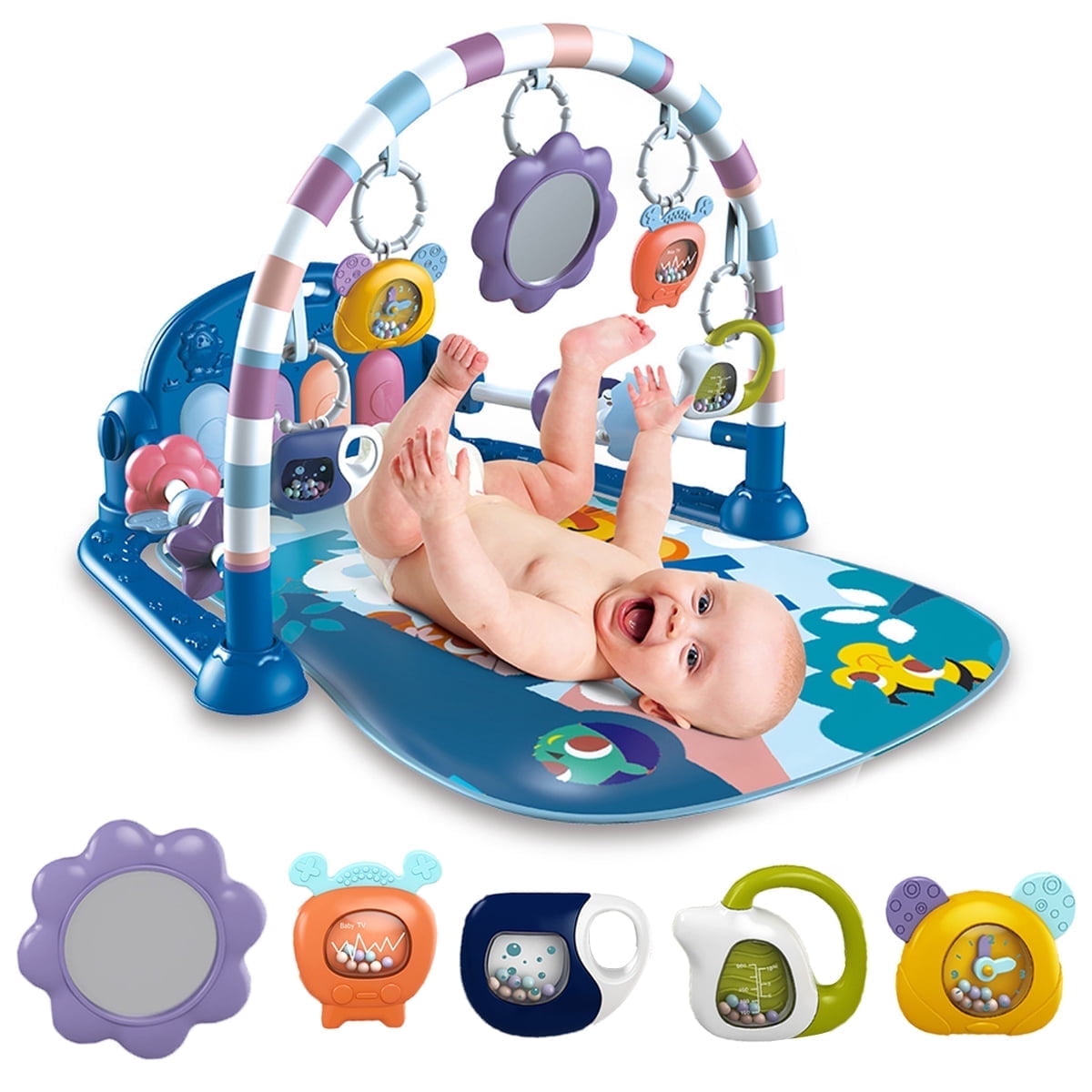 Walmart Coupons of Walmart Black Friday Deals 2025 - babyeap Baby Gym Play Mat, 3-in-1 Activity Center with Piano, Music and Lights, Blue