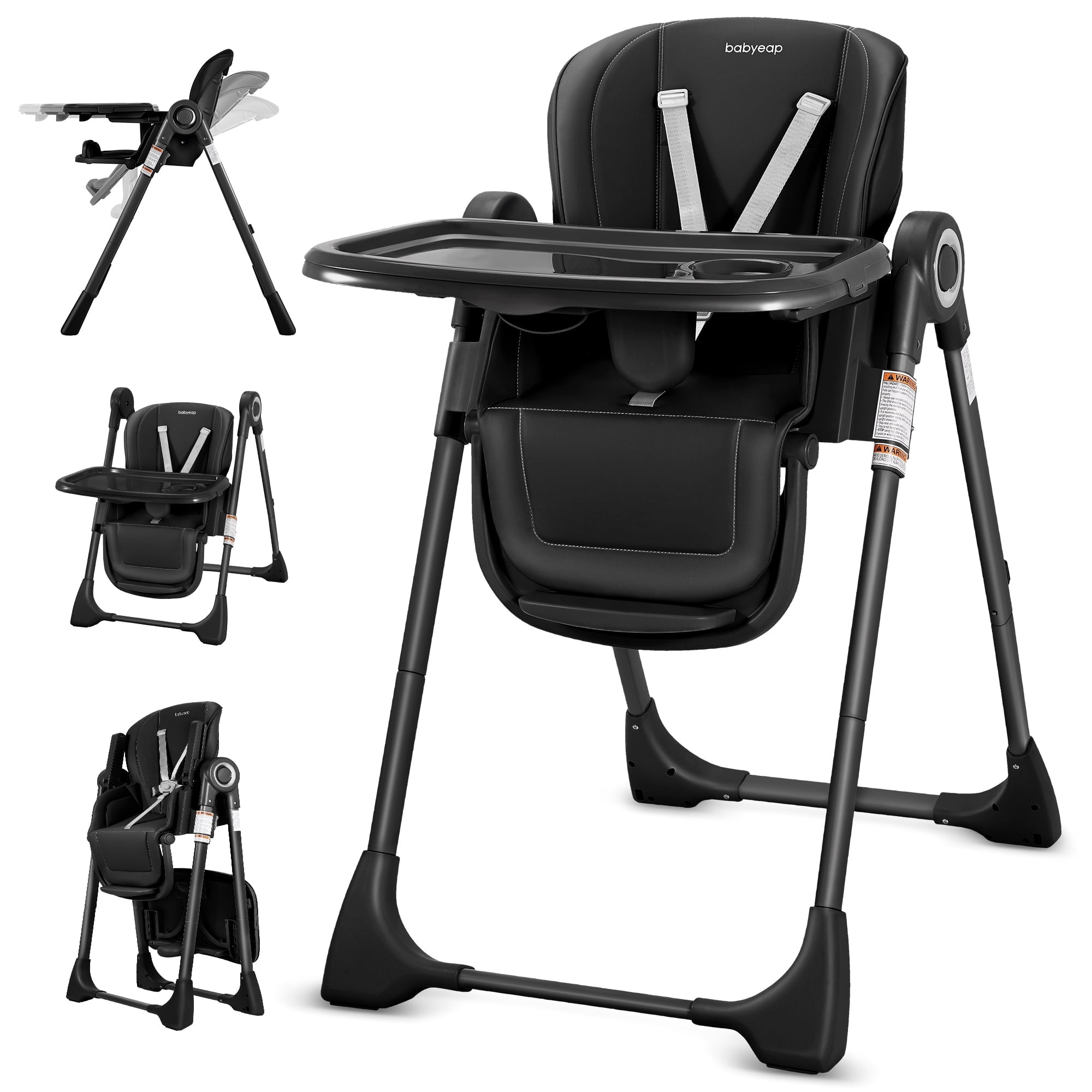Babyeap Baby High Chair, Convertible Adjustable Feeding Chair with Removable Double Tray, Adjustable & Foldable Design Converts to Toddler Chair, for Babies & Toddlers,Black