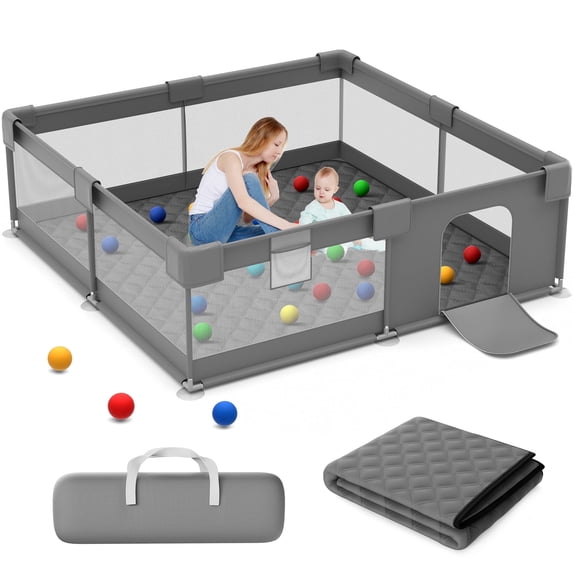 Babyeap Baby Playpen With Mat,50"x50"Play Pen for Babies and Toddlers,Play Yard With Gate for Indoor Outdoor,Dark Gray