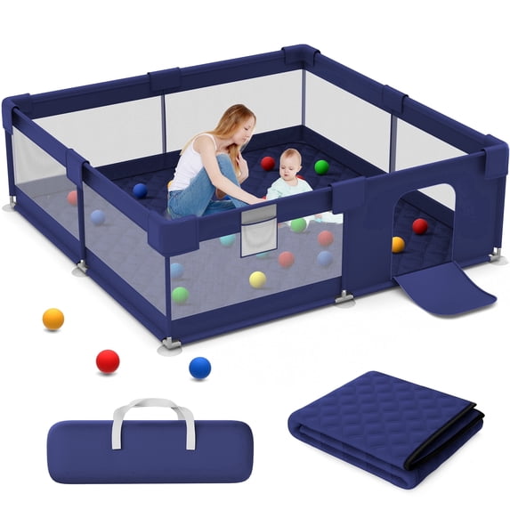 Babyeap Baby Playpen With Mat,50"x50"Play Pen for Babies and Toddlers,Play Yard With Gate for Indoor Outdoor,Navy Blue
