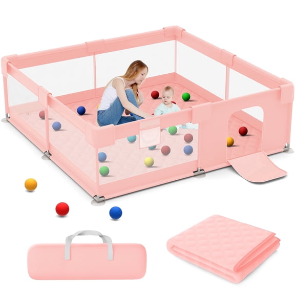 Babyeap Baby Playpen With Mat,50"x50"Play Pen for Babies and Toddlers,Play Yard With Gate for Indoor Outdoor,Pink
