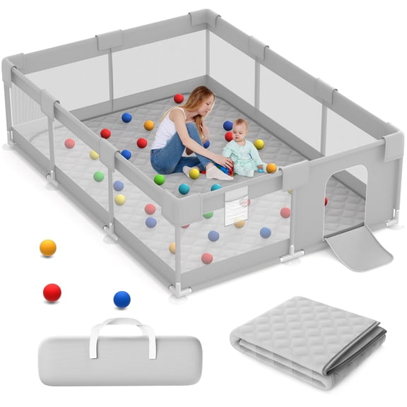 Babyeap Large Baby Playpen with Mat,71"x50"Playpen for Babies and Toddlers,Baby Play Yard Baby Fence Play Area Indoor Outdoor,LightGray