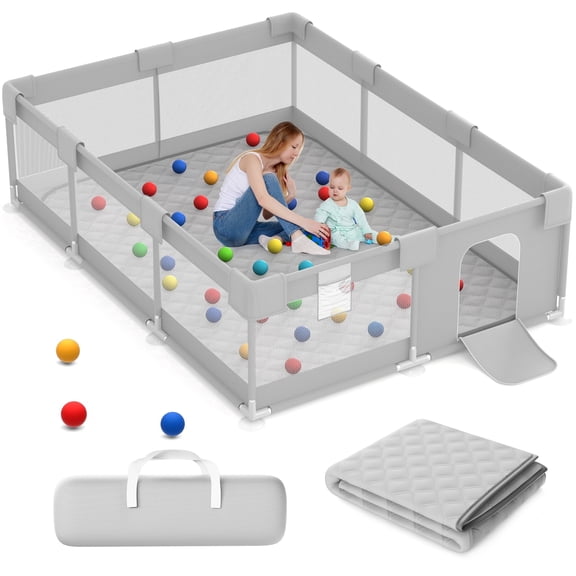 Babyeap Large Baby Playpen with Mat,71"x50"Playpen for Babies and Toddlers,Baby Play Yard Baby Fence Play Area Indoor Outdoor,LightGray