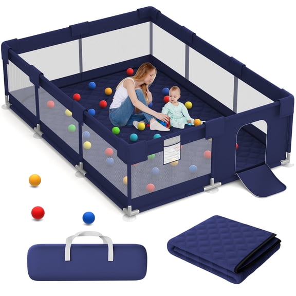 Babyeap Large Baby Playpen with Mat,71"x50"Playpen for Babies and Toddlers,Baby Play Yard Baby Fence Play Area Indoor Outdoor,Navy Blue